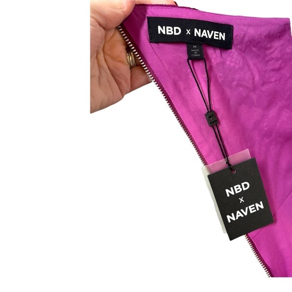 NBD x Naven‎ Elina One Shoulder Waist Cut Out Lace Mini Dress in Magenta - Picture 9 of 10